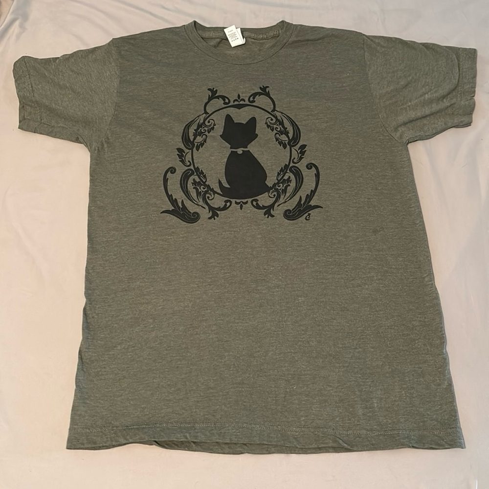 Olive Green and Black Cat Design T-Shirt